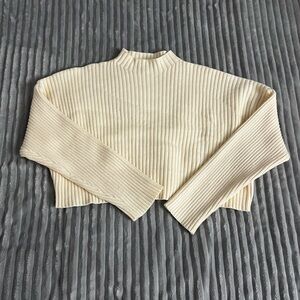 Cream Ribbed Women's Sweater